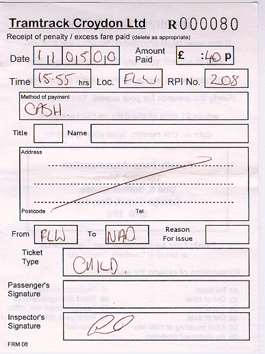 Penalty Fare Notice - Front